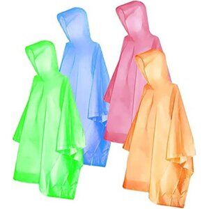 Disposable Rain Ponchos Adults 4 Pack Waterproof Hooded Raincoat